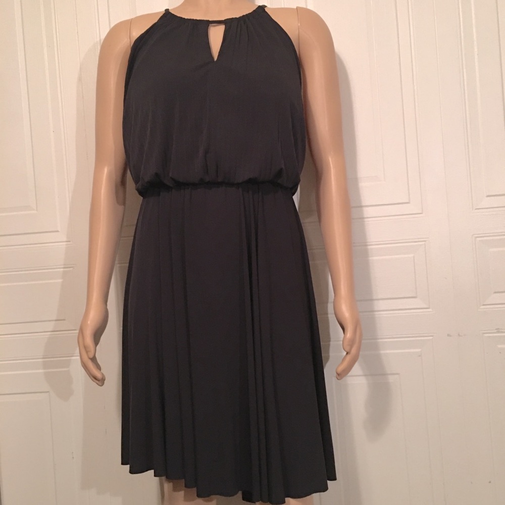 Lane Bryant halter neck ribbed cinch waist dress with keyhole front,rich black